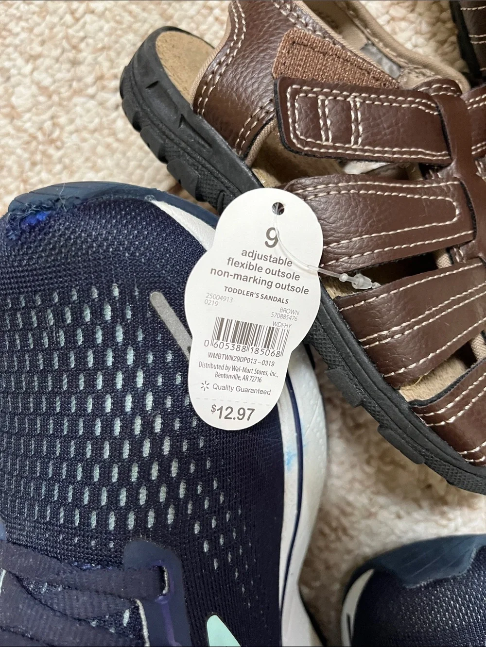 Wonder Nation Brown Boys Fisherman Sandals with Contrast Stitching